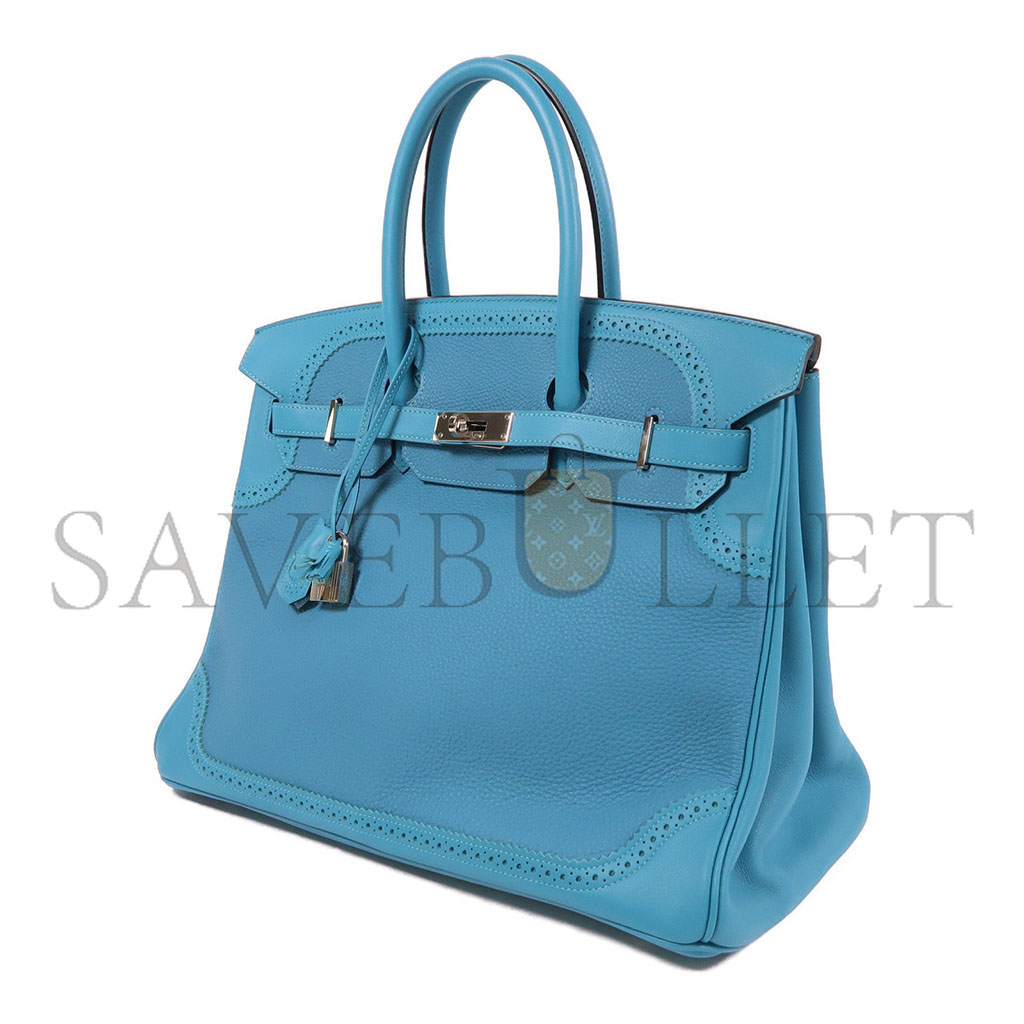 H**mes master birkin 35 swift and togo lace series denim blue silver buckle h082650ck05 (35*28*18cm)
